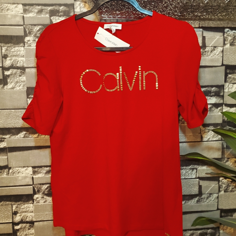 CALVIN KLEIN red blouse top shirt for women